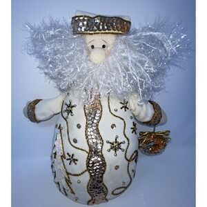 PBC weighted Christmas Santa Cream Gold sequins beads plush Stuffed Decor 12"